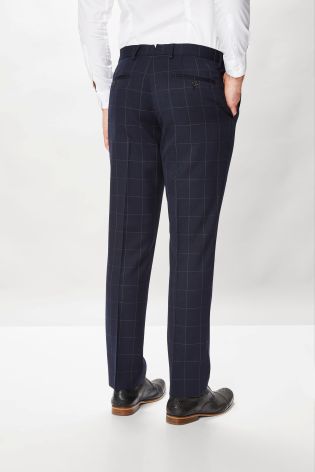 Navy Windowpane Check Slim Fit Suit: Trousers